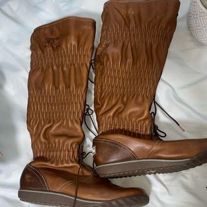 Sorel Women's Brown Firenzy Ruched NL1656-256 Leather Lace Up Winter Boots Sz 8